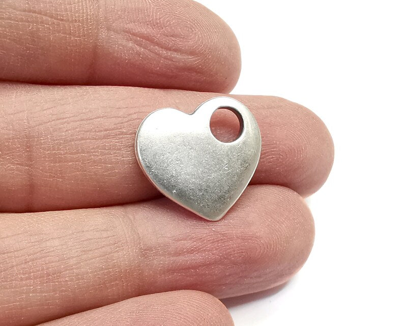 2 Heart Charm, Antique Silver Plated Charms (19x17mm) G29768