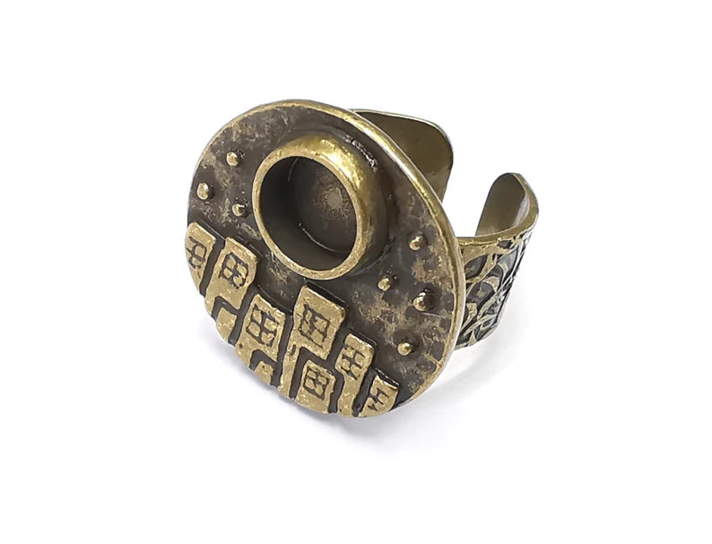 City Ring Blank Setting, Cabochon Mounting, Adjustable Resin Ring Base Bezels, Antique Bronze Inlay Ring Mosaic Ring Bezel (8mm) G29773