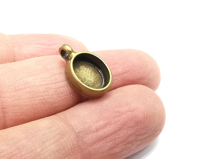5 Oval Pendant Blanks, Resin Bezel Bases, Mosaic Mountings, Dry flower Frame, Polymer Clay base, Antique Bronze Plated (10x8mm) G29776