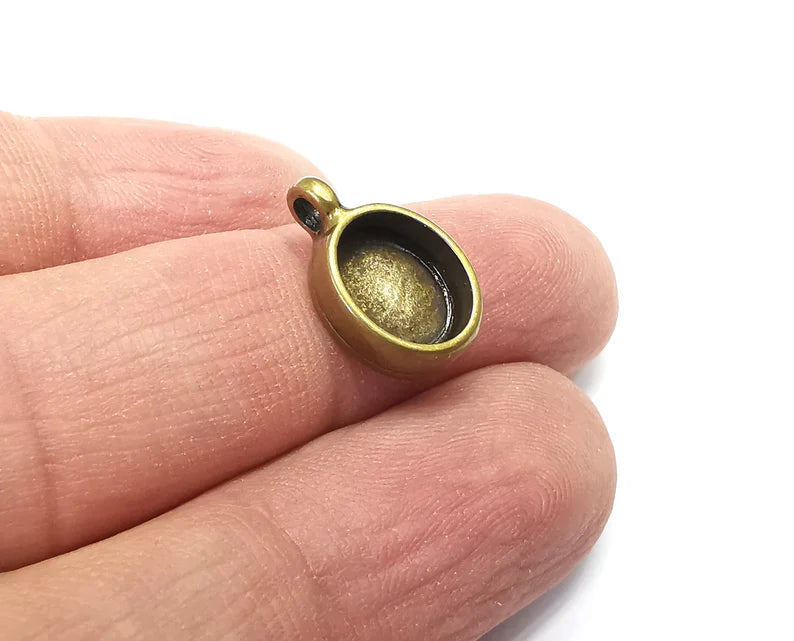 5 Oval Pendant Blanks, Resin Bezel Bases, Mosaic Mountings, Dry flower Frame, Polymer Clay base, Antique Bronze Plated (10x8mm) G29776