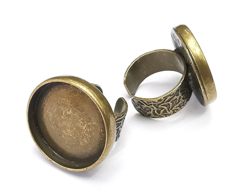 Round Ring, Ring Blank Setting, Cabochon Mounting, Adjustable Resin Base Bezels, Antique Bronze Plated (25mm) G29782