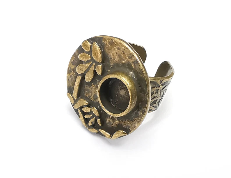 Flower Ring Blank Setting, Cabochon Mounting, Adjustable Resin Ring Base Bezels, Antique Bronze Inlay Ring Mosaic Ring Bezel (8mm) G29785