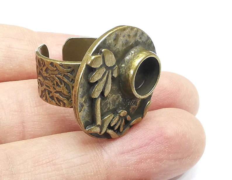 Flower Ring Blank Setting, Cabochon Mounting, Adjustable Resin Ring Base Bezels, Antique Bronze Inlay Ring Mosaic Ring Bezel (8mm) G29785