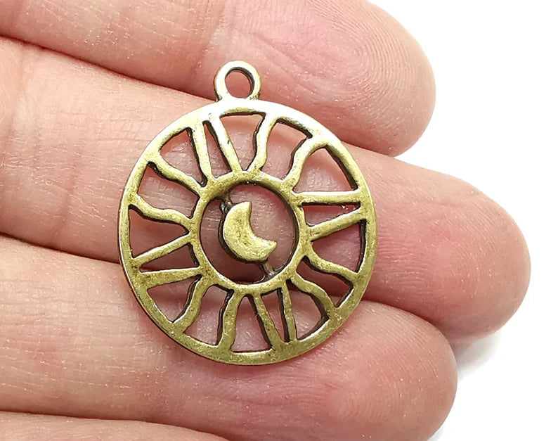 2 Ethnic Sun Crescent Charms Antique Bronze Plated Charms (30x25mm) G29784