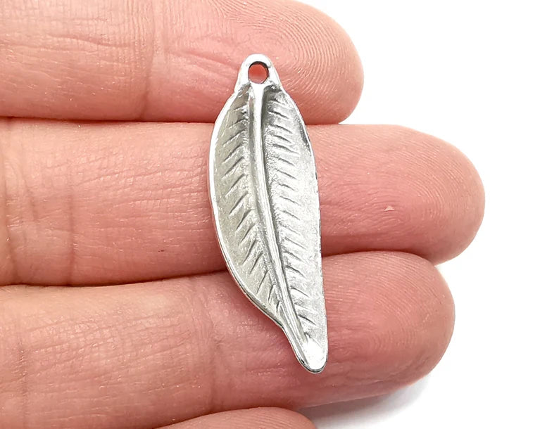 2 Leaf Charms Antique Silver Plated Charms (35x12mm) G29797