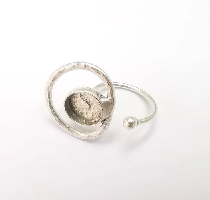 Ring Blank Setting, Cabochon Mounting, Adjustable Resin Ring Base Bezels, Antique Silver Plated (12mm) G29904