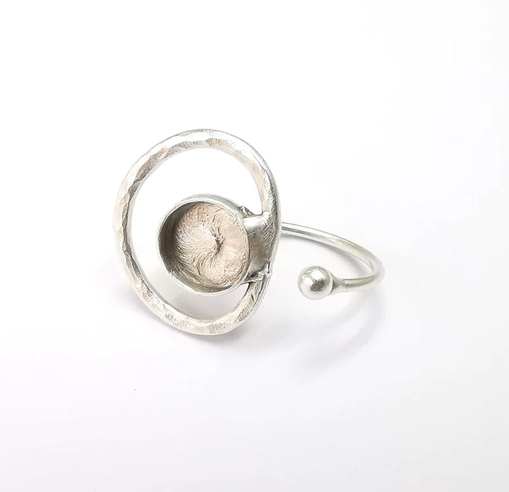 Ring Blank Setting, Cabochon Mounting, Adjustable Resin Ring Base Bezels, Antique Silver Plated (12mm) G29904