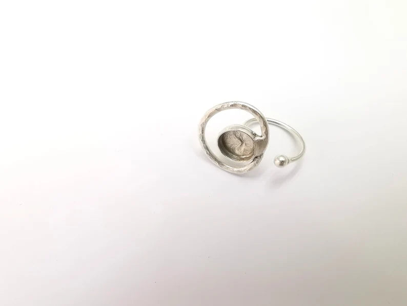 Ring Blank Setting, Cabochon Mounting, Adjustable Resin Ring Base Bezels, Antique Silver Plated (12mm) G29904