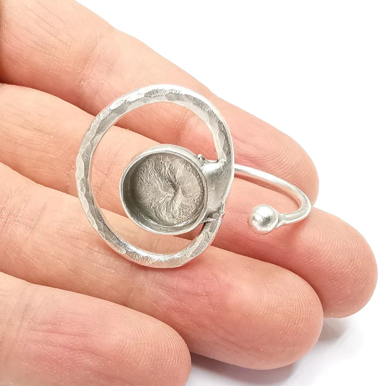 Ring Blank Setting, Cabochon Mounting, Adjustable Resin Ring Base Bezels, Antique Silver Plated (12mm) G29904