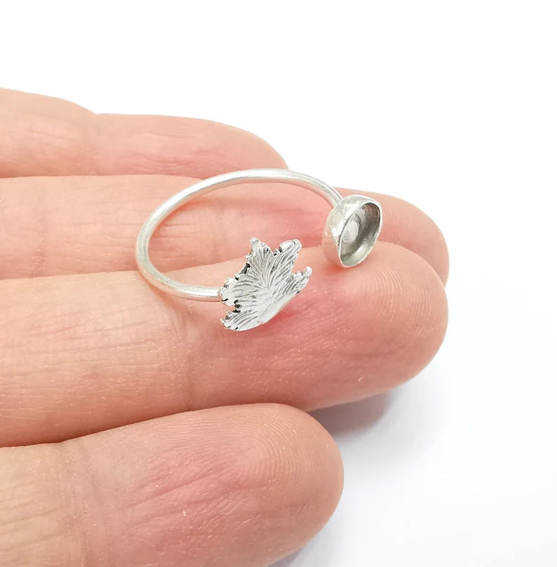 Tree Ring Blank Setting, Cabochon Mounting, Adjustable Resin Ring Base Bezels, Antique Silver Plated (6mm) G29907