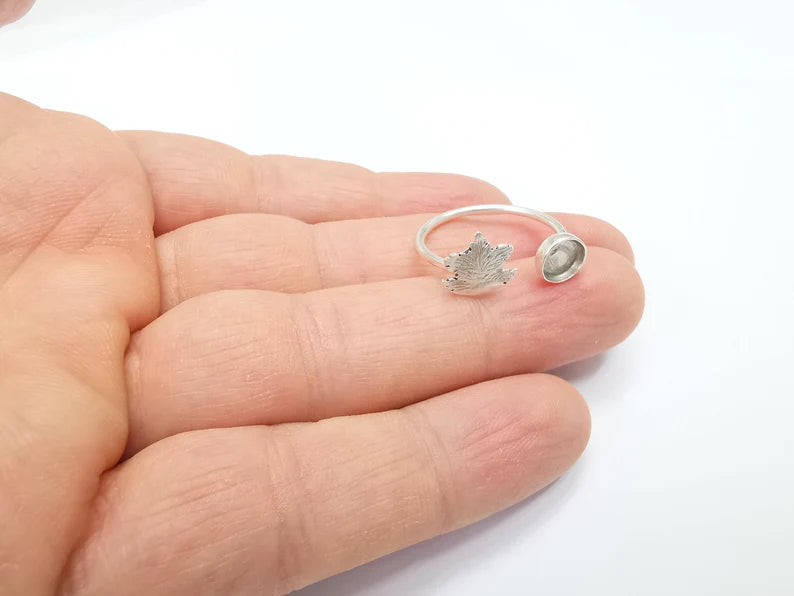 Tree Ring Blank Setting, Cabochon Mounting, Adjustable Resin Ring Base Bezels, Antique Silver Plated (6mm) G29907