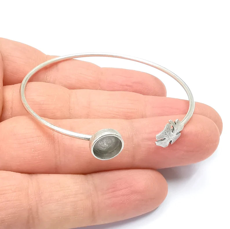 Clover Bracelet Bezel Blank Resin Bezel Cabochon Cuff Base Settings Adjustable Bracelet Antique Silver Plated Brass (9x6mm Bezel) G29908