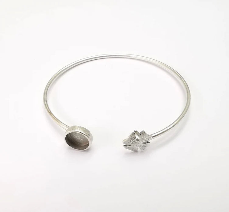 Clover Bracelet Bezel Blank Resin Bezel Cabochon Cuff Base Settings Adjustable Bracelet Antique Silver Plated Brass (9x6mm Bezel) G29908