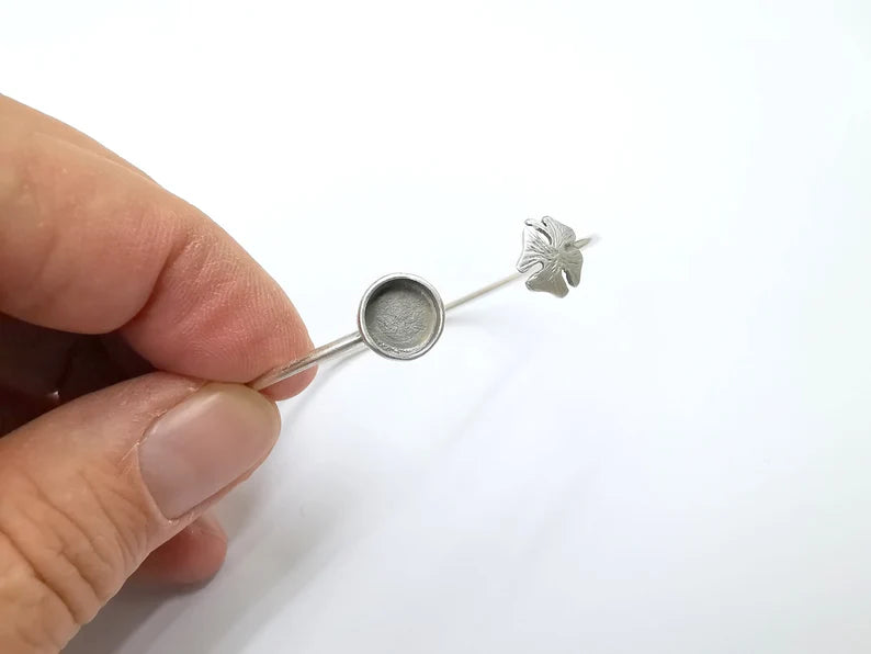 Clover Bracelet Bezel Blank Resin Bezel Cabochon Cuff Base Settings Adjustable Bracelet Antique Silver Plated Brass (9x6mm Bezel) G29908