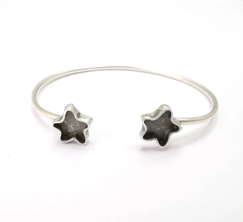 Star Bracelet Bezel Blank Resin Bezel Cabochon Cuff Base Settings Adjustable Bracelet Antique Silver Plated Brass (9x8mm Bezel) G33002