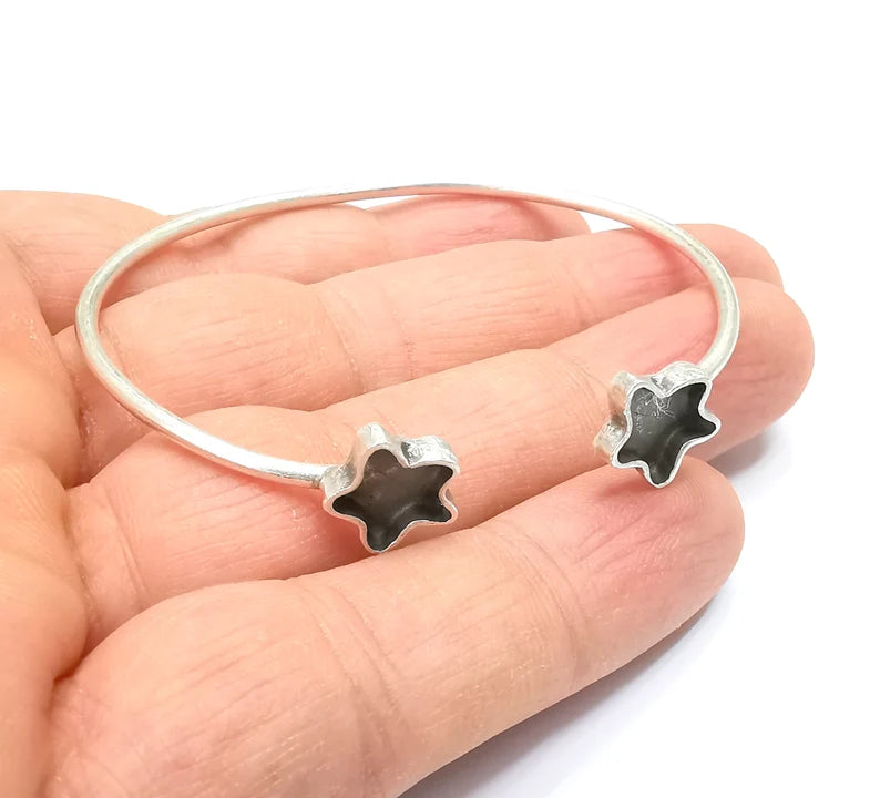 Star Bracelet Bezel Blank Resin Bezel Cabochon Cuff Base Settings Adjustable Bracelet Antique Silver Plated Brass (9x8mm Bezel) G33002