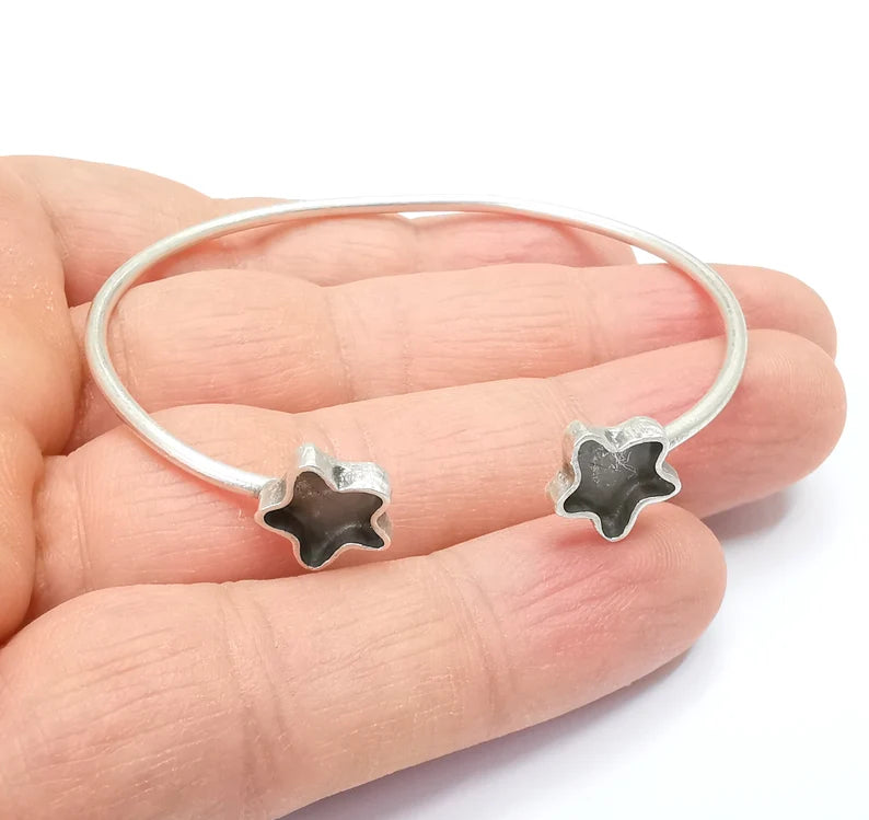 Star Bracelet Bezel Blank Resin Bezel Cabochon Cuff Base Settings Adjustable Bracelet Antique Silver Plated Brass (9x8mm Bezel) G33002