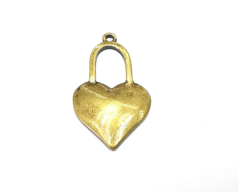 2 Heart Charms, Dangle Charms Antique Bronze Plated (38x21mm) G33023