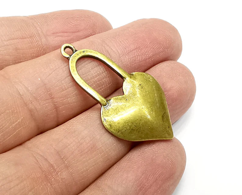 2 Heart Charms, Dangle Charms Antique Bronze Plated (38x21mm) G33023