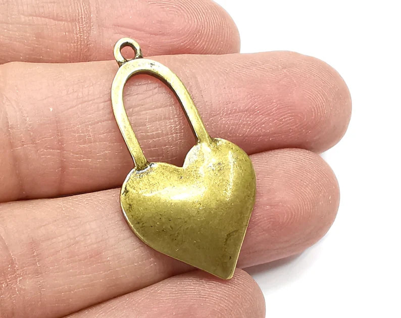 2 Heart Charms, Dangle Charms Antique Bronze Plated (38x21mm) G33023