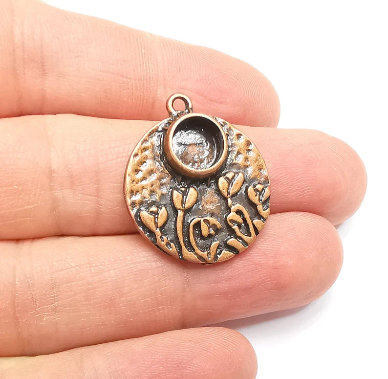 Flower Charms Blank Resin Bezel Mounting Cabochon Base Setting Antique Copper Plated (8mm Blank) G33027