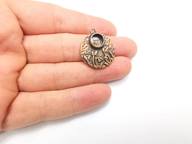 Flower Charms Blank Resin Bezel Mounting Cabochon Base Setting Antique Copper Plated (8mm Blank) G33027