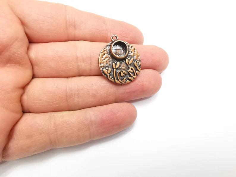 Flower Charms Blank Resin Bezel Mounting Cabochon Base Setting Antique Copper Plated (8mm Blank) G33027