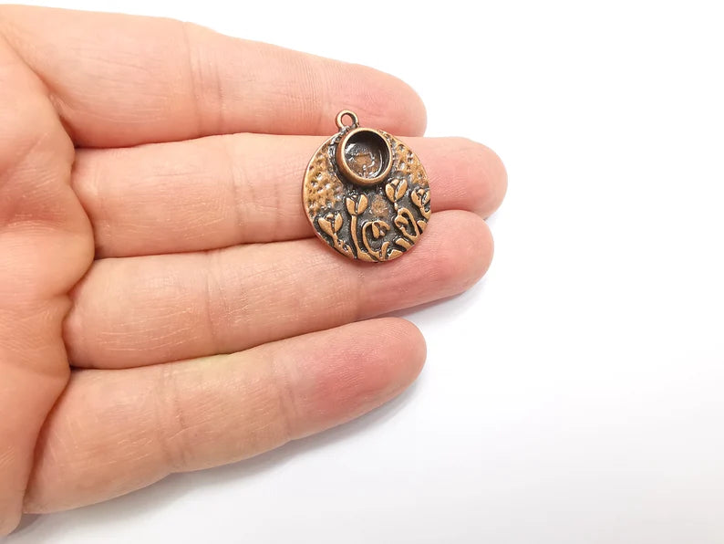 Flower Charms Blank Resin Bezel Mounting Cabochon Base Setting Antique Copper Plated (8mm Blank) G33027