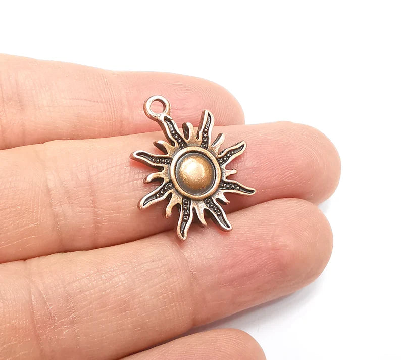 4 Sun Charms Antique Copper Plated Charms (27x23mm) G33032