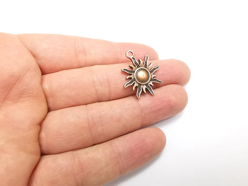 4 Sun Charms Antique Copper Plated Charms (27x23mm) G33032
