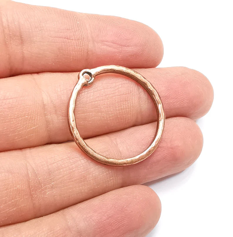 4 Circle Charms, Hoop Dangle Charms Antique Copper Plated (28mm) G33034