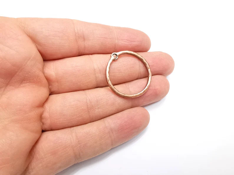 4 Circle Charms, Hoop Dangle Charms Antique Copper Plated (28mm) G33034