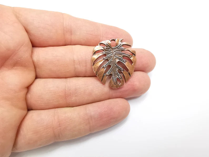 Monstera Leaf Charms Pendant Antique Copper Plated (30x28mm) G33035