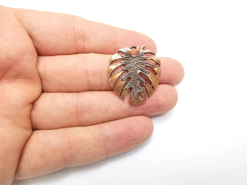 Monstera Leaf Charms Pendant Antique Copper Plated (30x28mm) G33035