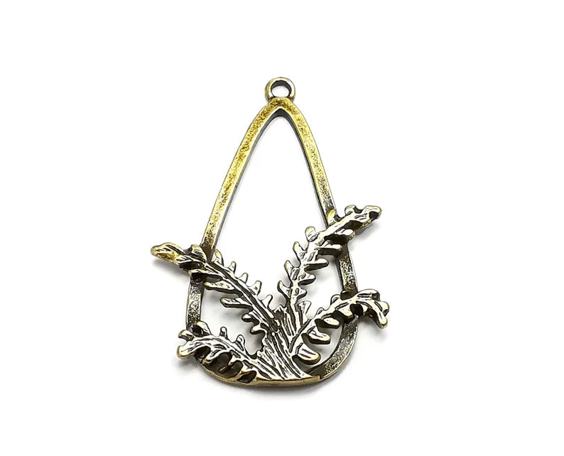Fern Plant Charms, Dangle Charms Antique Bronze Plated (45x30mm) G33037