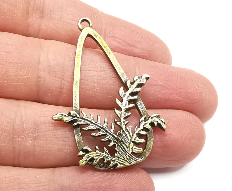 Fern Plant Charms, Dangle Charms Antique Bronze Plated (45x30mm) G33037