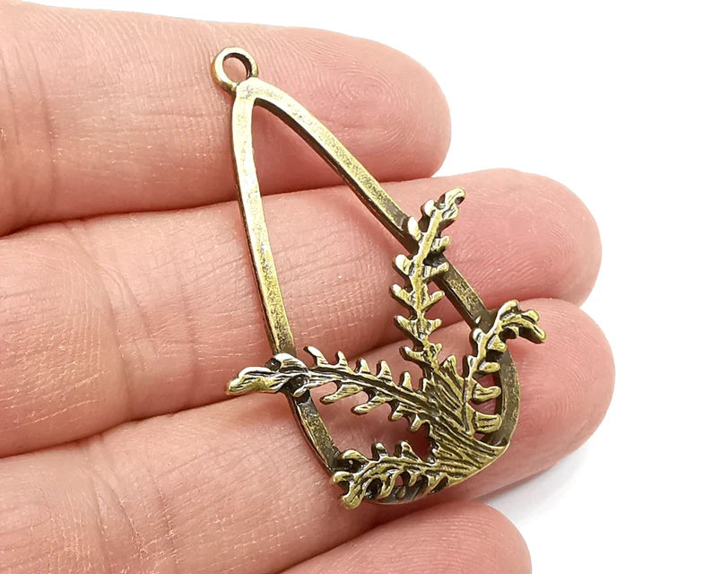 Fern Plant Charms, Dangle Charms Antique Bronze Plated (45x30mm) G33037
