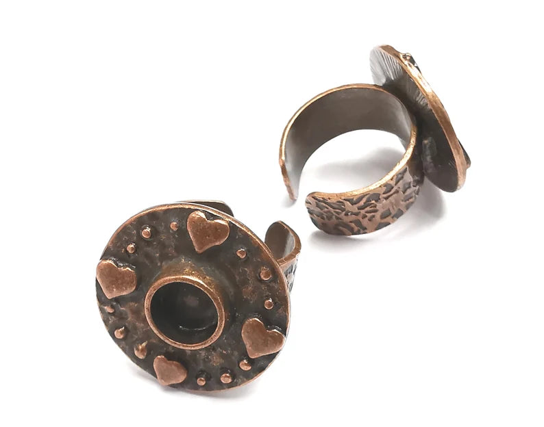Heart Ring Blank Setting, Cabochon Mounting, Adjustable Resin Ring Base Bezels, Antique Copper Inlay Ring Mosaic Ring Bezel (8mm) G33038