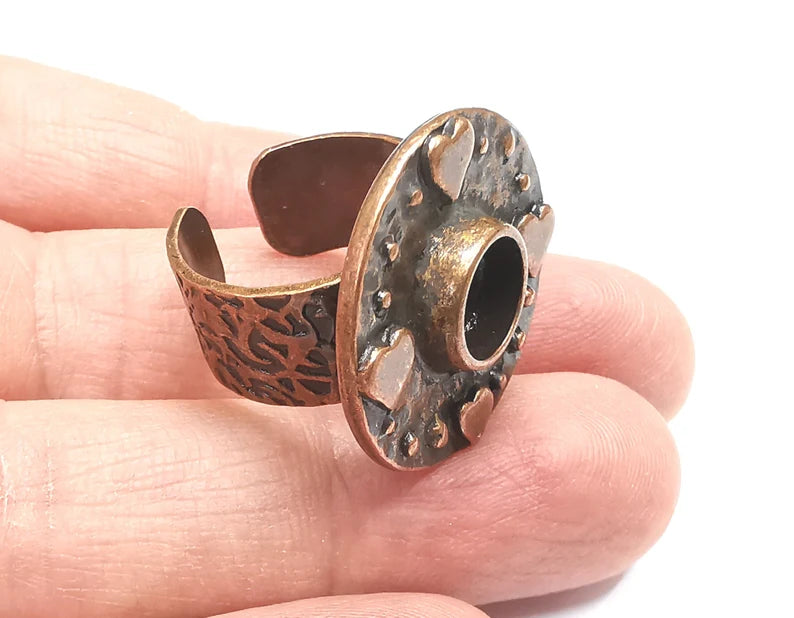 Heart Ring Blank Setting, Cabochon Mounting, Adjustable Resin Ring Base Bezels, Antique Copper Inlay Ring Mosaic Ring Bezel (8mm) G33038