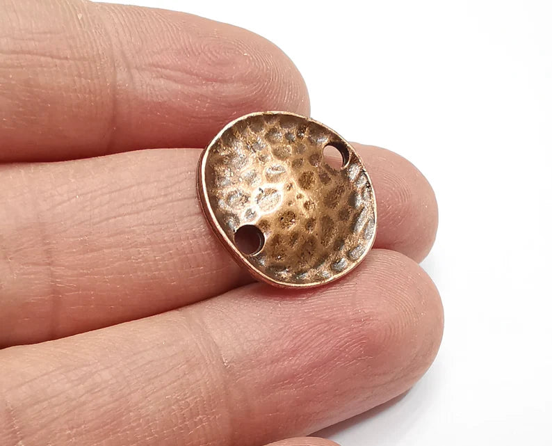 5 Hammered Disc Round Connector Charms Antique Copper Plated Charms (21mm) G33039