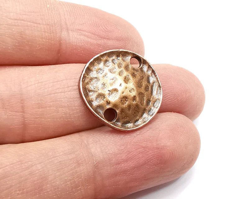 5 Hammered Disc Round Connector Charms Antique Copper Plated Charms (21mm) G33039