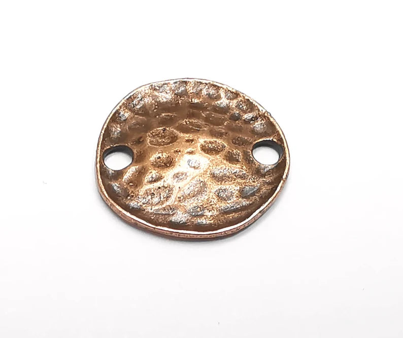 5 Hammered Disc Round Connector Charms Antique Copper Plated Charms (21mm) G33039