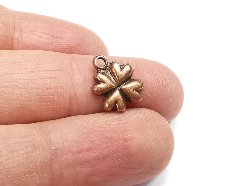 5 Hearts, Clover Charms, Dangle Charms Antique Copper Plated (14x11mm) G33052