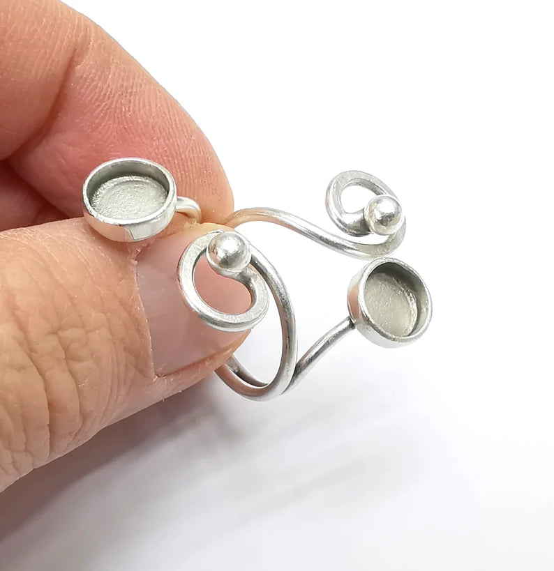 Ring Blank Setting, Cabochon Mounting, Adjustable Resin Ring Base Bezels, Antique Silver Plated (6mm round bezel) G33051