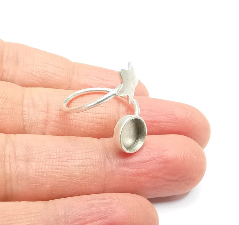 Star Ring Blank Setting, Cabochon Mounting, Adjustable Resin Ring Base Bezels, Antique Silver Plated (8mm) G33046