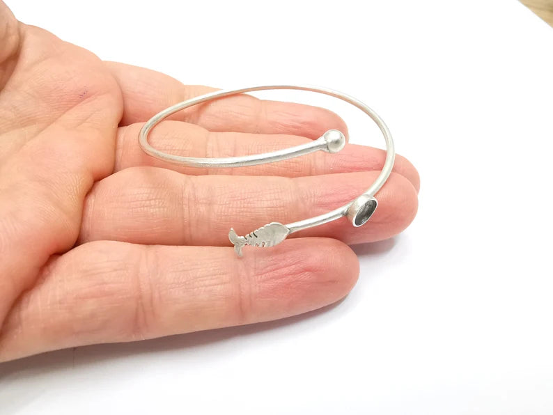 Fish Bracelet Bezel Blank Resin Bezel Cabochon Cuff Base Settings Adjustable Bracelet Antique Silver Plated Brass (6mm Bezel) G33053