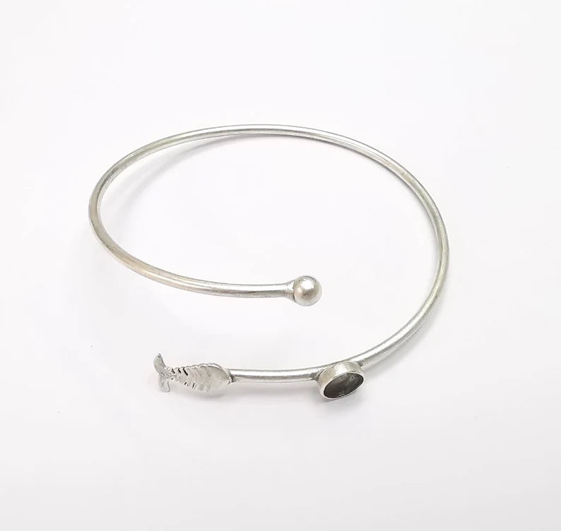 Fish Bracelet Bezel Blank Resin Bezel Cabochon Cuff Base Settings Adjustable Bracelet Antique Silver Plated Brass (6mm Bezel) G33053