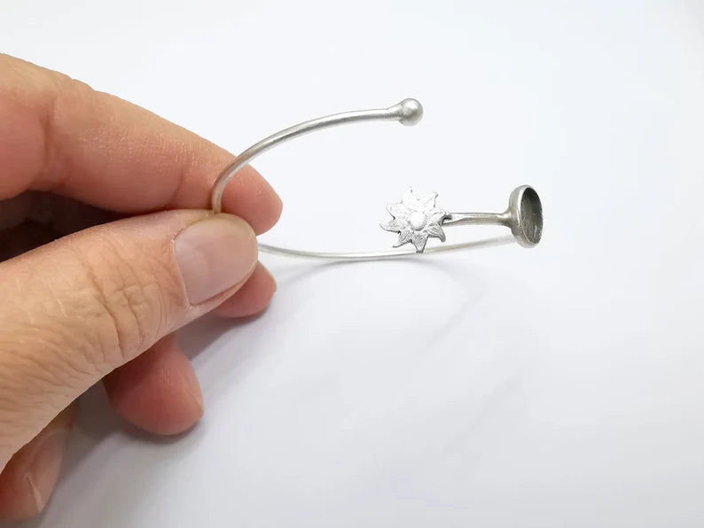 Fish Bracelet Bezel Blank Resin Bezel Cabochon Cuff Base Settings Adjustable Bracelet Antique Silver Plated Brass (6mm Bezel) G33053