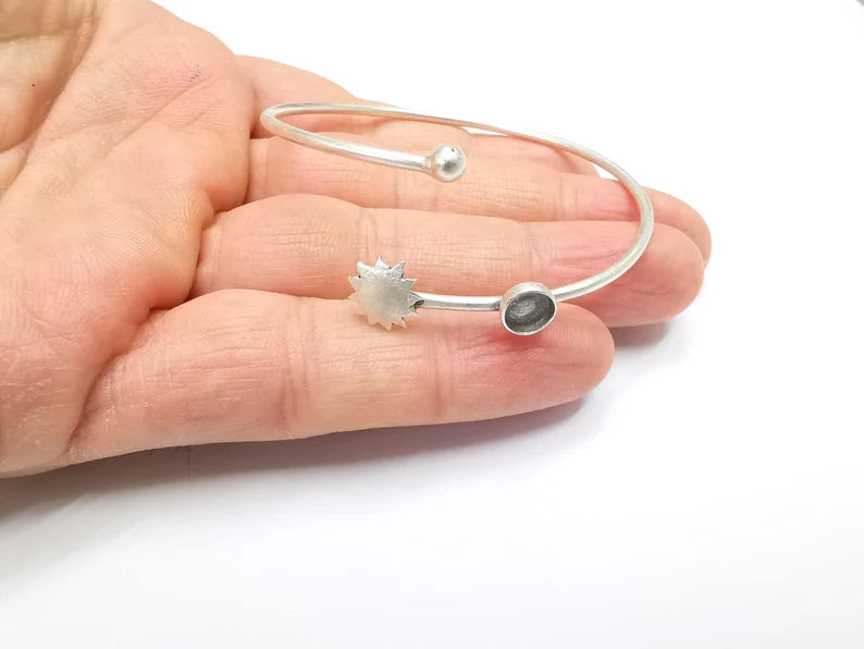 Sun Bracelet Bezel Blank Resin Bezel Cabochon Cuff Base Settings Adjustable Bracelet Antique Silver Plated Brass (6mm Bezel) G33041