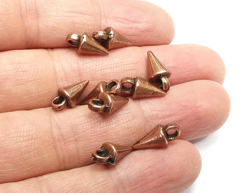 5 Cone, Spike Charms, Dangle Charms Antique Copper Plated (13x6mm) G33063